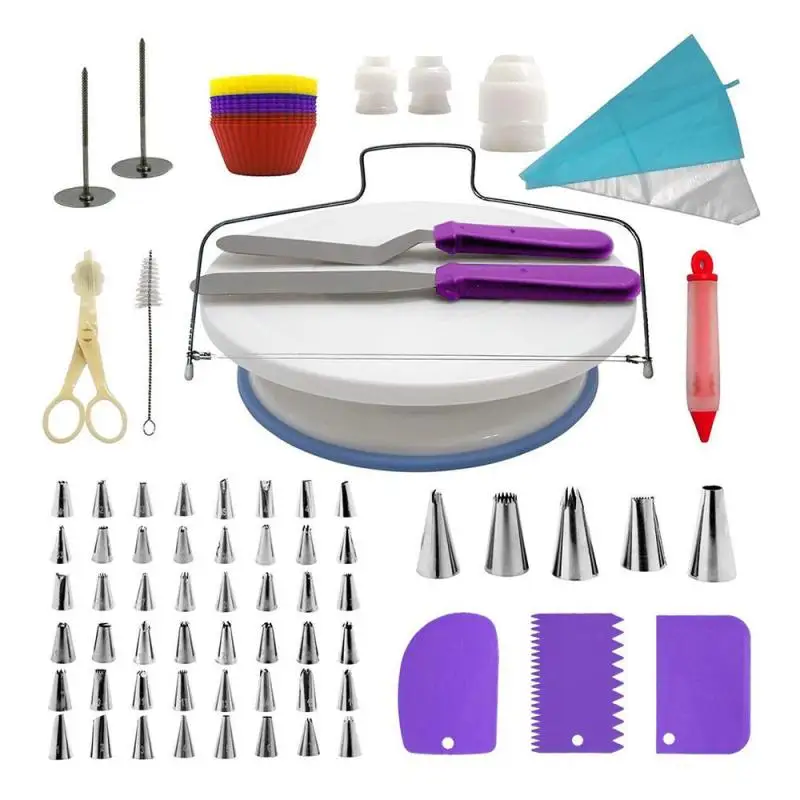 

106pcs/Set Cake Turntable Cake Decorating Tools Set Rotating Cake Stand DIY Baking Tools Kitchen Display Stand Icing Tips A20