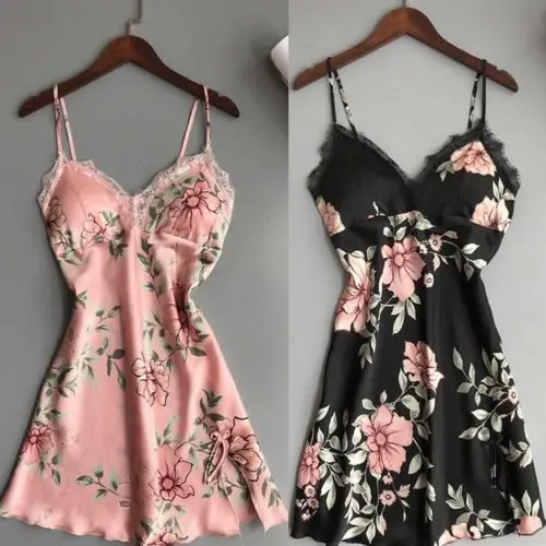Hirigin 2019 Brand New Sexy Floral Print Women Silk Lace Sleeveless Robe Babydoll Nightdress Nightgown Sleepwear Night Dress