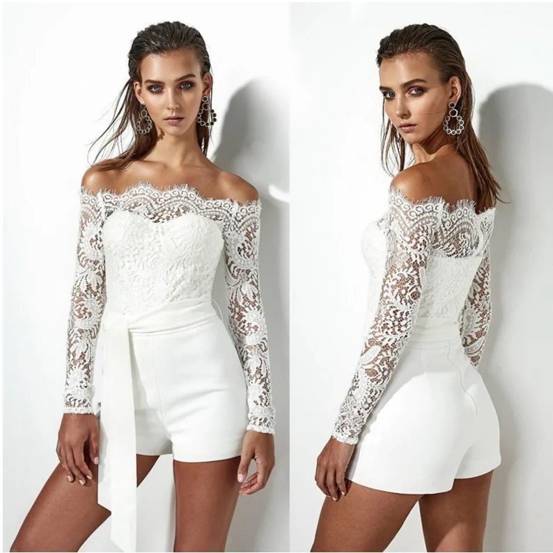 

Women Lace Floral White Color Long Sleeve Jumpsuit Romper Clubwear Playsuit Bodycon Party Trousers female