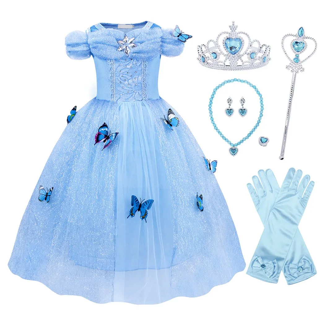 AzmBarley Girls Cinderella Dress Princess Costume Butterfly Girl For