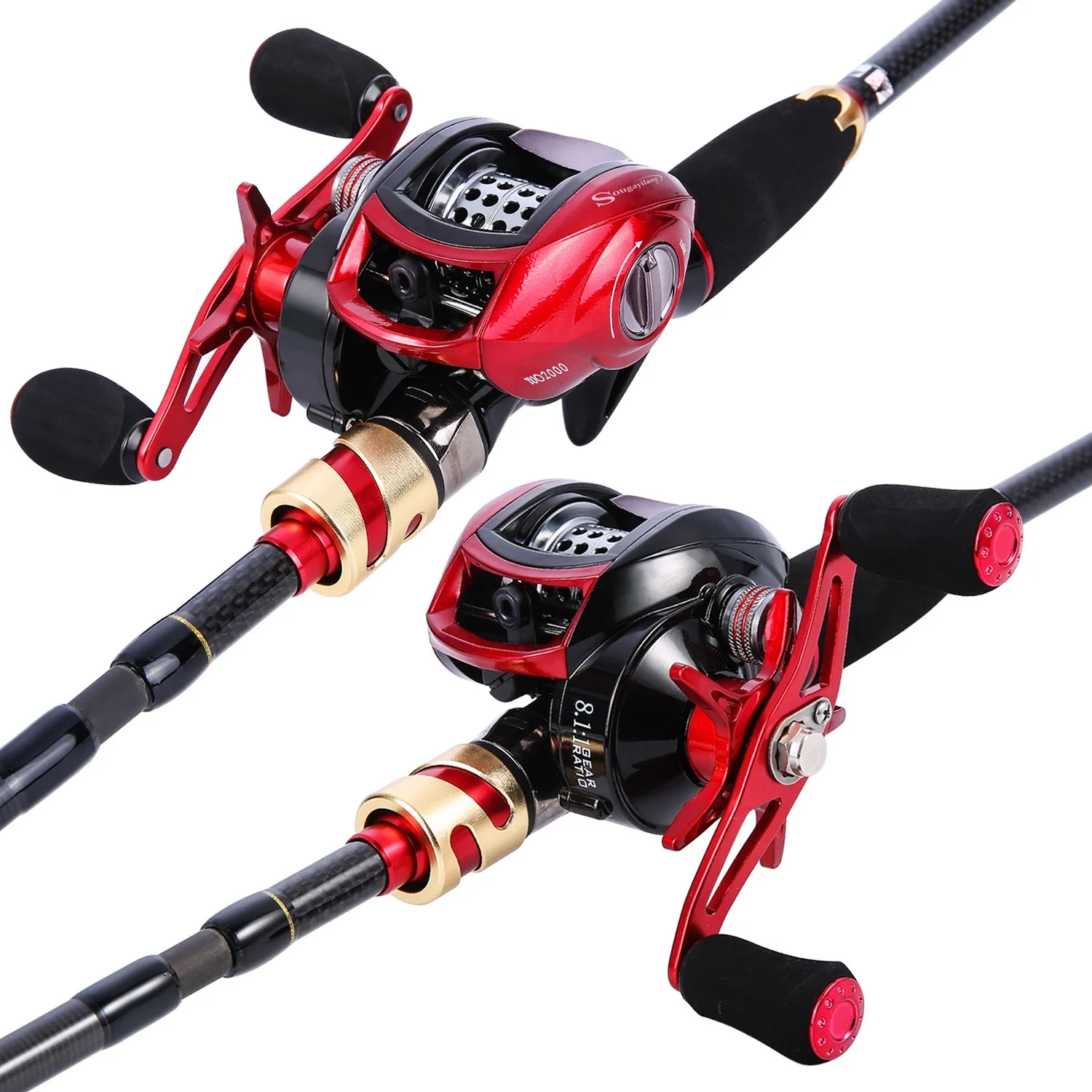 Sougayilang 4 Sección M de fibra de carbono Baitcsting Rod y derecha/carrete de pesca Combos conjunto - 6
