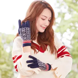Женские вязаные перчатки стрейч Зима мода полный палец варежки смартфон сенсорный экран перчатки толстые шерстяные вязаные теплые Luvas