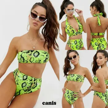 

Sexy Women High Waist Snake skin Print Bikini Set Bra Padded Swimwear Bathing Suit Beach Swimsuit Swimming Suit