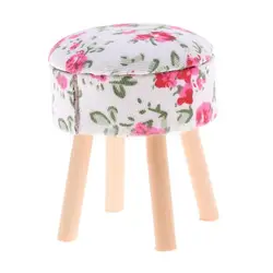 Милые мини-стул куклы дом Круглый паб барный стул деревянный стул в цветочек мебель 1/12th масштаба
