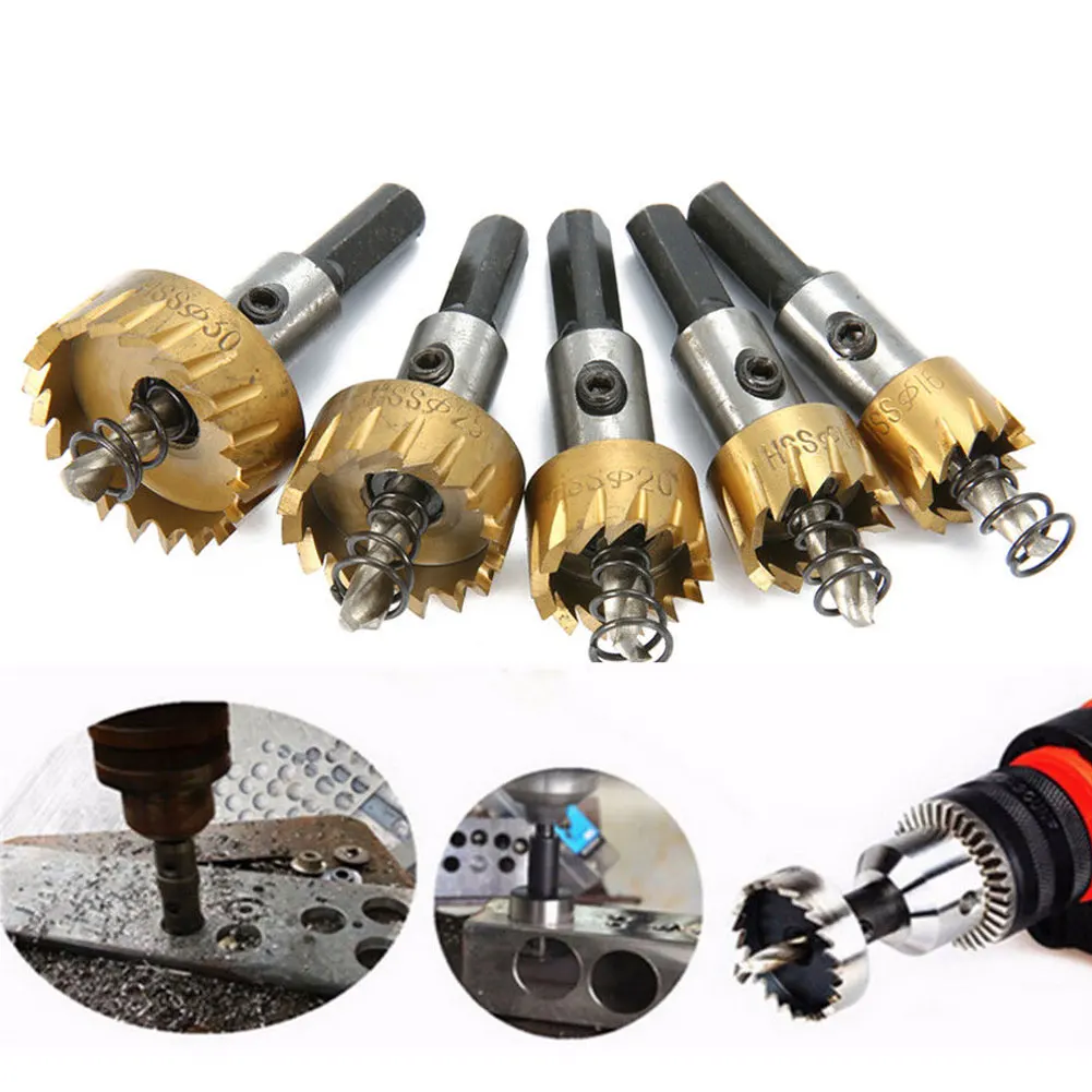 

5PCS/Set Tooth Kit Cutter Durable Hole Saw Tools Drill Bit Metal Plate HSS Steel 16/18.5/20/25/30mm