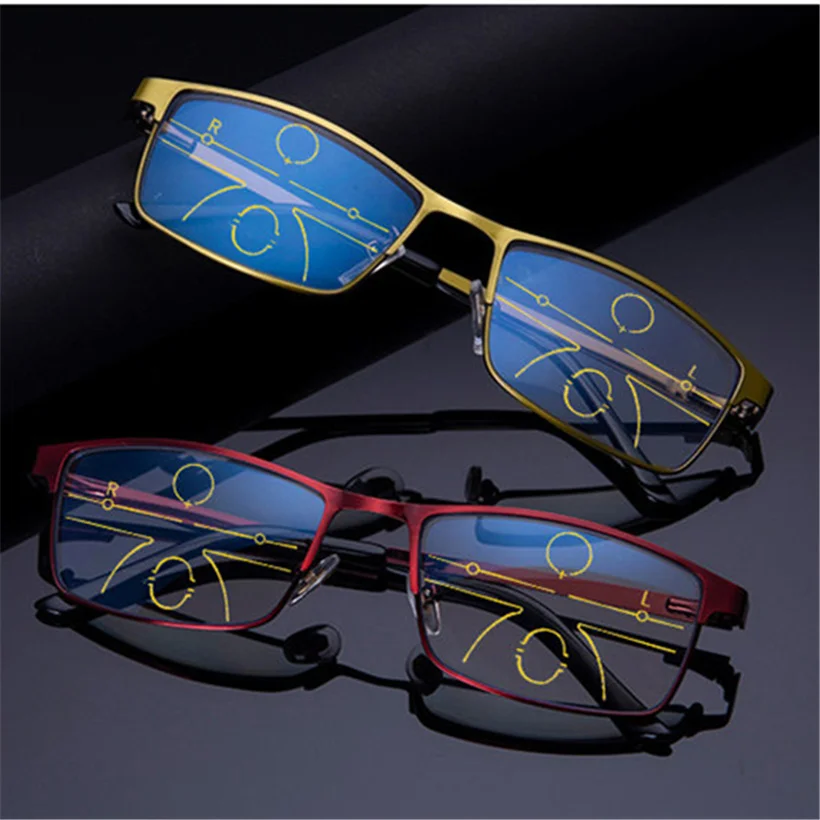 Oulylan Multifocal Progresiva gafas de lectura de los hombres Anti-Luz Azul de aleación cerca de lejos vista gafas hipermetropía dioptrías + 1,0 de 1,5 Oulylan Multifocal Progresiva gafas de lectura de los hombres Anti-Luz Azul de aleación cerca de lejos vista gafas hipermetropía dioptrías + 1,0 de 1,5