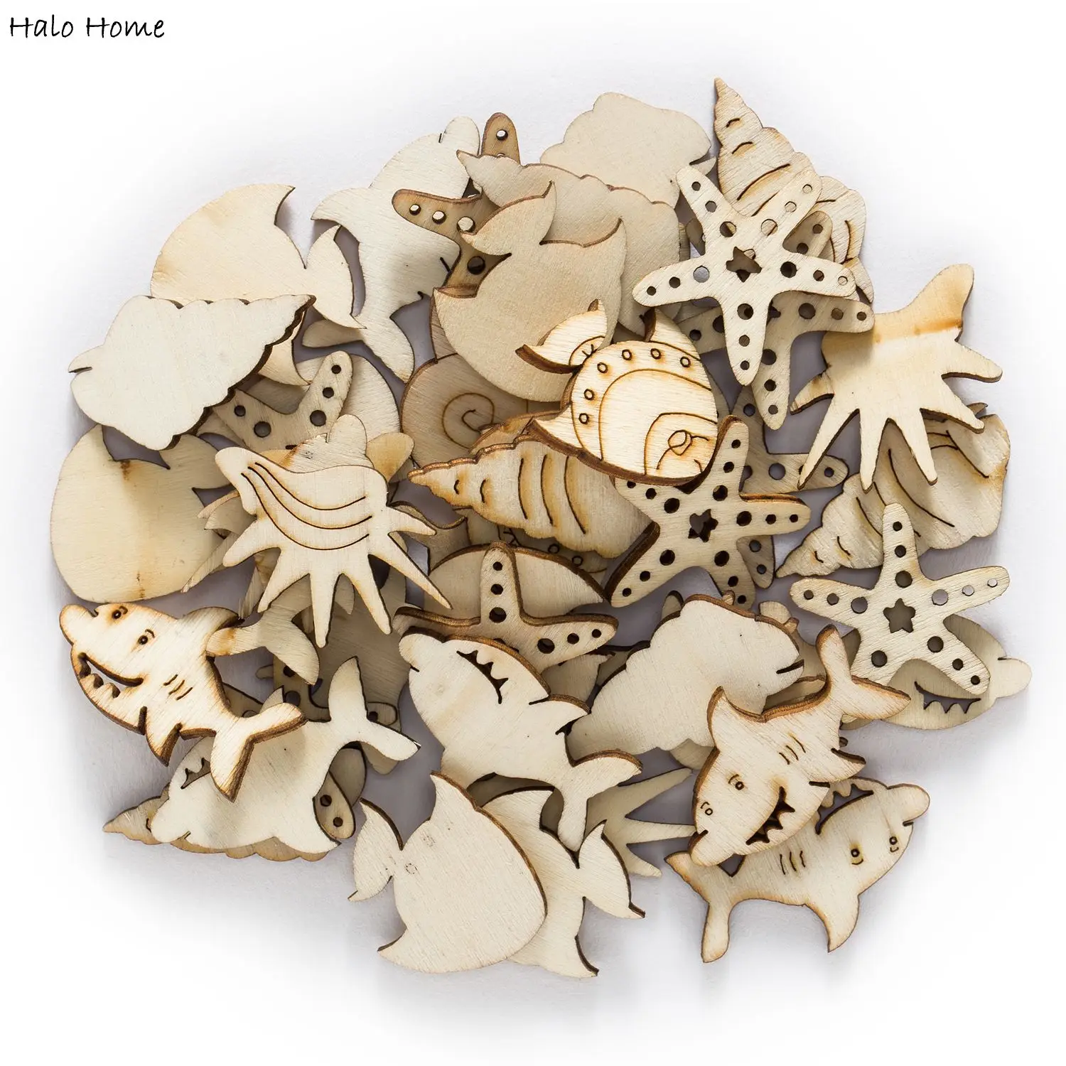 

30pcs Marine life series Wooden Chips Scrapbooking Embellishments Home Decorative Buttons Handmade Accessories 20-32mm
