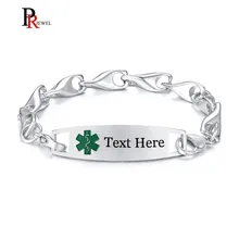 Медицинские браслеты для женщин и мужчин, гравировка, название болезни, контактная информация, нержавеющая сталь, идентификация, браслет 8,07 дюйма