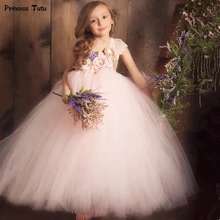 Бежевое сиреневое розовое платье-пачка с цветочным узором для девочек кружевное бальное платье принцессы на одно плечо для девочек, детские праздничные свадебные платья