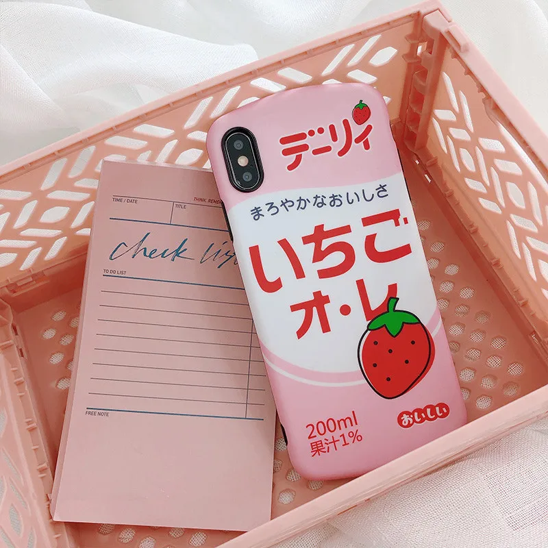 

Pink kawaii Japanese Fruit Strawberry Phone Case For iPhone 7 7 Puls 6 6S 7 8 Puls X XS XR Xsmax Cases Retro Soft Silicon Cover