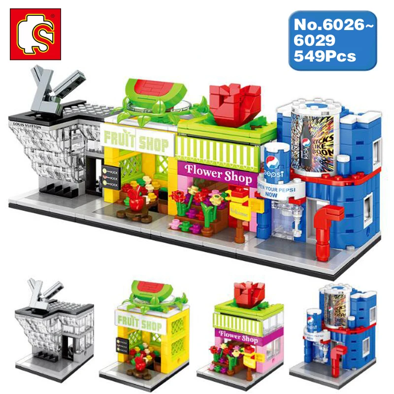

Sembo City Street Cola Fruit Flower Luxury Shop Store 3D Model DIY Blocks Diamond Assembly Building Toy 4Pcs fit Legoings no Box