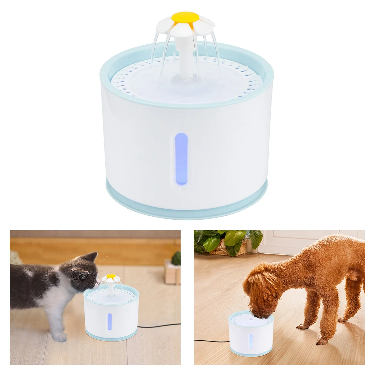 

USB Pet Dog Water Fountain Electric Water Bowl Auto Cycle with Filter 2.4L Cat Water Fountain Pump for Cats Dogs Birds with LED