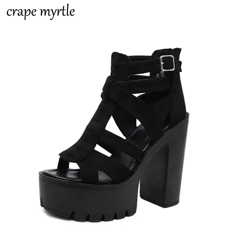 

Rome Style Block Heels For Women Spring Summer Flock Ladies Sandals platform open toe heels Female Footwear Summer shoes YMA714