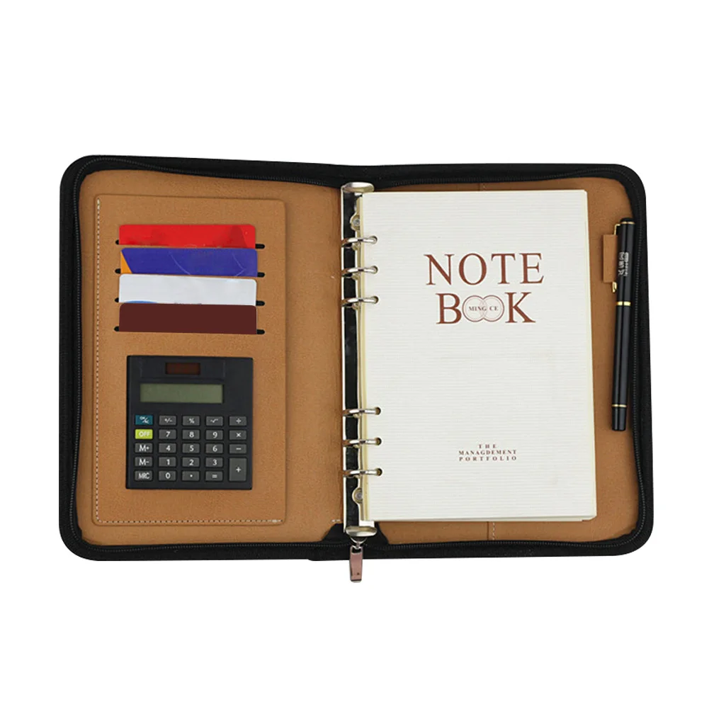 

With Calculator Writing Notebook School Business Book Portable Planning Work Daily Memo Company PU Hardcover Binder Planner