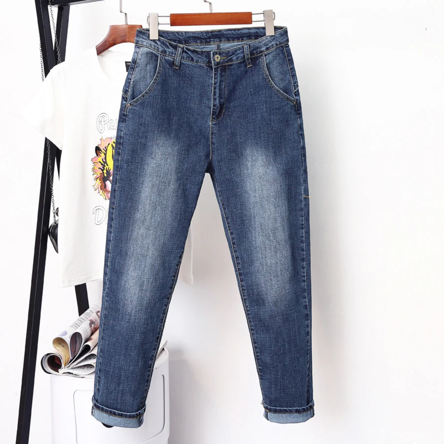 

Blue Jeans For Women High Waist Harem Mom Jeans Spring 2019 New Plus Size Washed Jeans Loose Denim Pants
