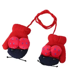 Зимние варежки для детей, теплые милые вязаные перчатки, мультяшная сумка, детское ожерелье висящие перчатки, пальцы