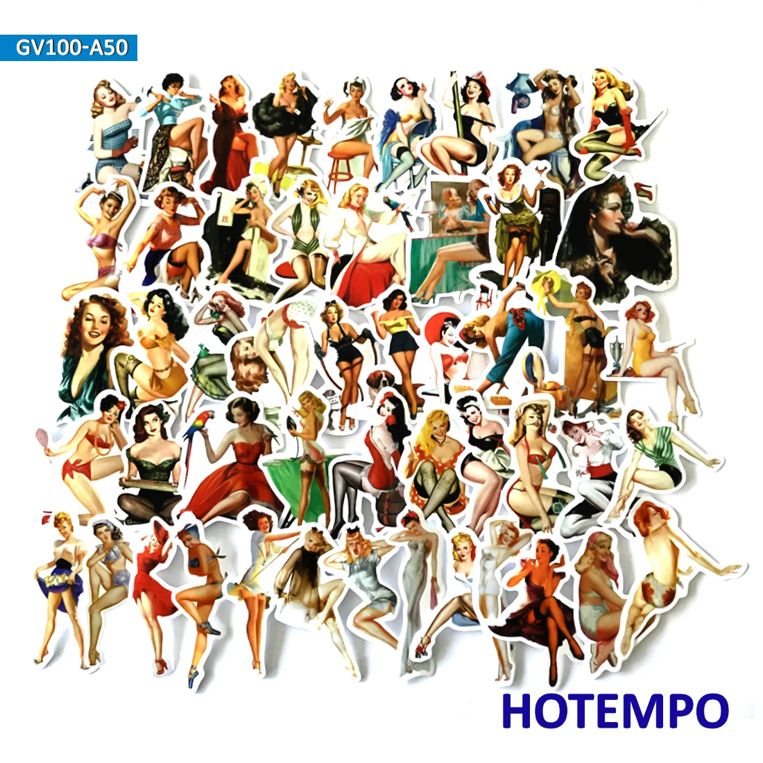 

50pcs Vintga Beautiful Sexy Retro Women Retro Stickers for Mobile Phone Laptop Luggage Guitar Case Skateboard Bike Car Stickers