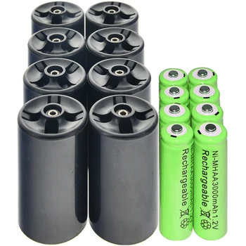 

8x D Battery Adapter Converter + 8x 3000mAh Ni-MH AA Rechargeable Battery green