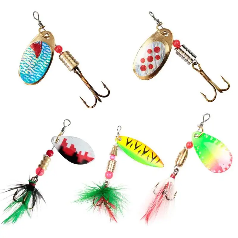 

Metal Spinner Spoon Sequins Fishing Lure Hard Baits w/Feather Treble Hook pesca Bait Hooks Tackle acesorios