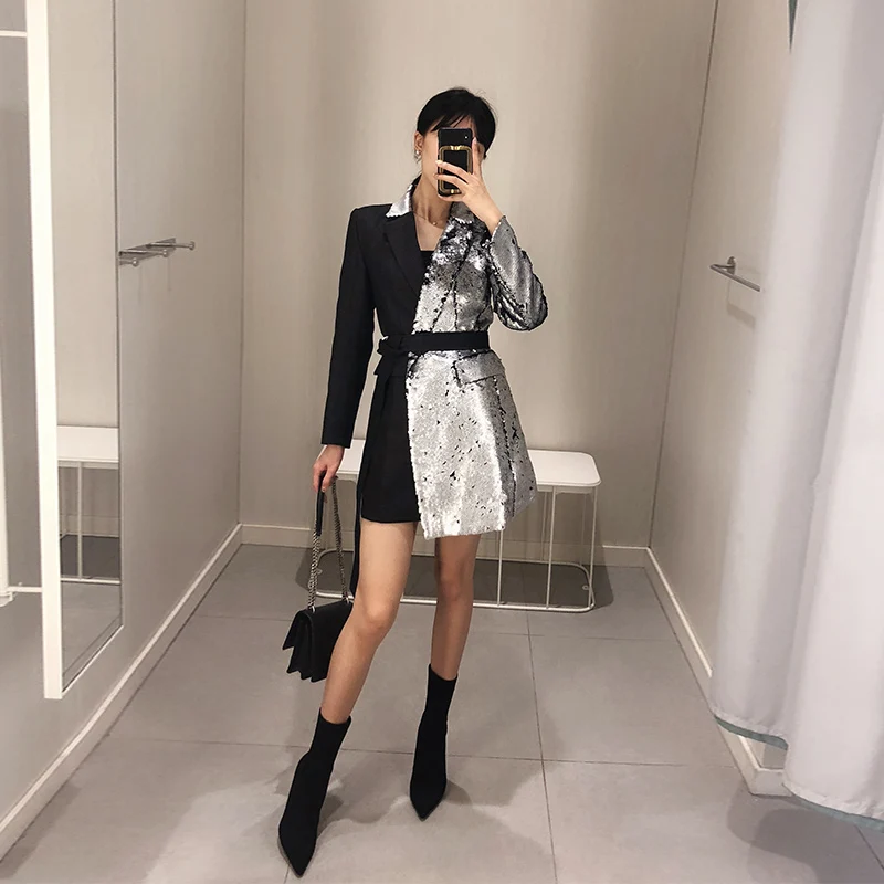 SuperAen مزاجه فستان بتصميم بدلة النساء الخريف و الربيع 2018 جديد الدانتيل المرأة اللباس طويل الأكمام الترتر النساء الملابس