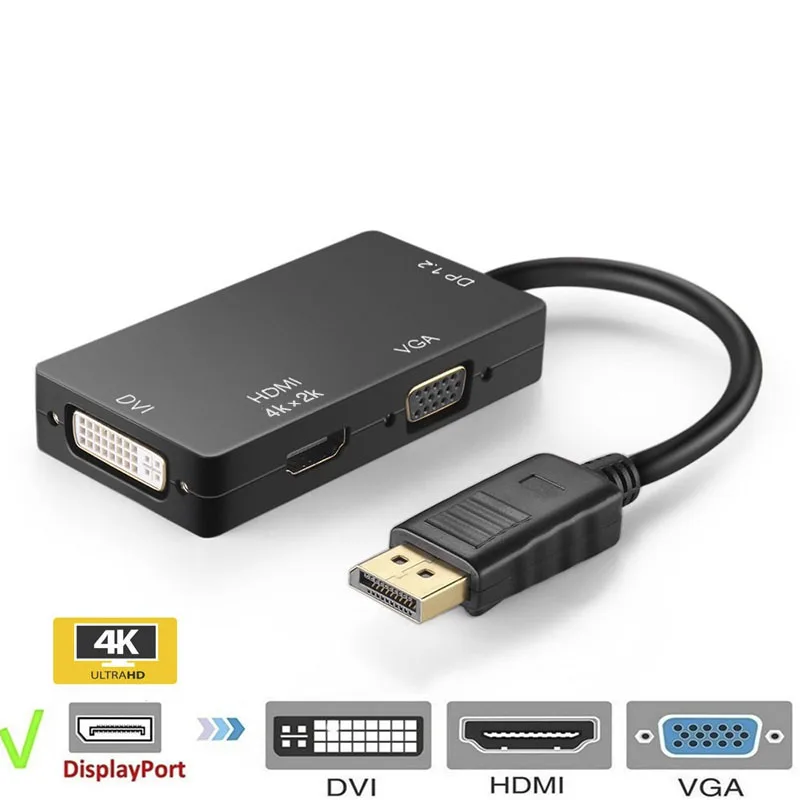 Адаптер для порта дисплея 3 в 1 переходник с DP на HDMI VGA DVI 4K штекер гнездо кабель