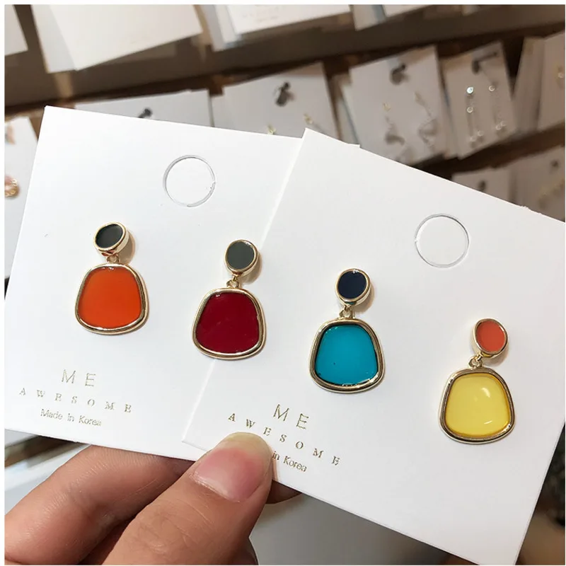 

2019 Women Earrings Contrast Color Enamel Drop Glaze Geometric Oval Irregular Polygon Square Circle Waterdrop Dangle Earrings