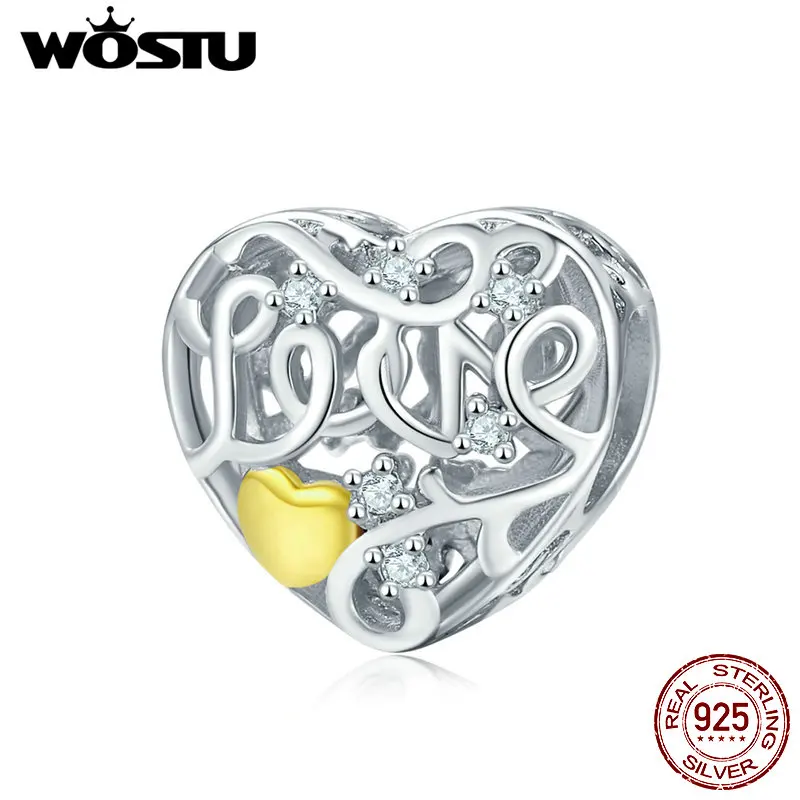 

WOSTU Genuine 100% 925 Sterling Silver Yellow Frequency Of Heart Beads Fit Charm Bracelet Unique Fashion Jewelry Making CQC859