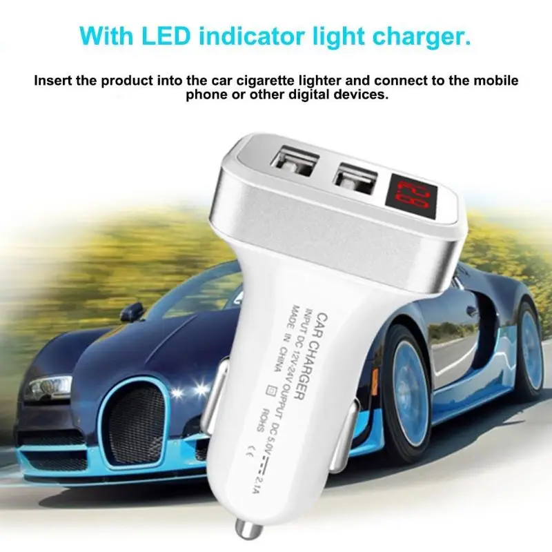Авто прикуриватель 2.1A двойной Переходник USB для зарядки в машине с Светодиодный