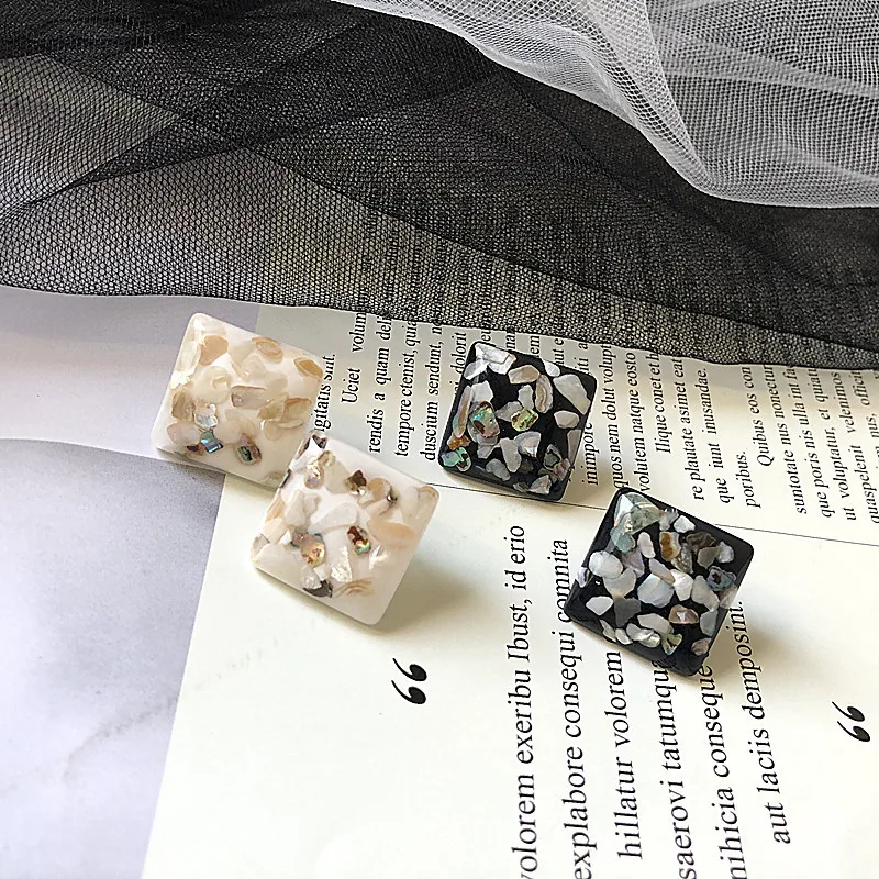 

UJBOX 2018 New European American Geometric Square Resin Shell Earrings Women Fashion Stud Earrings No Piercing Earrings