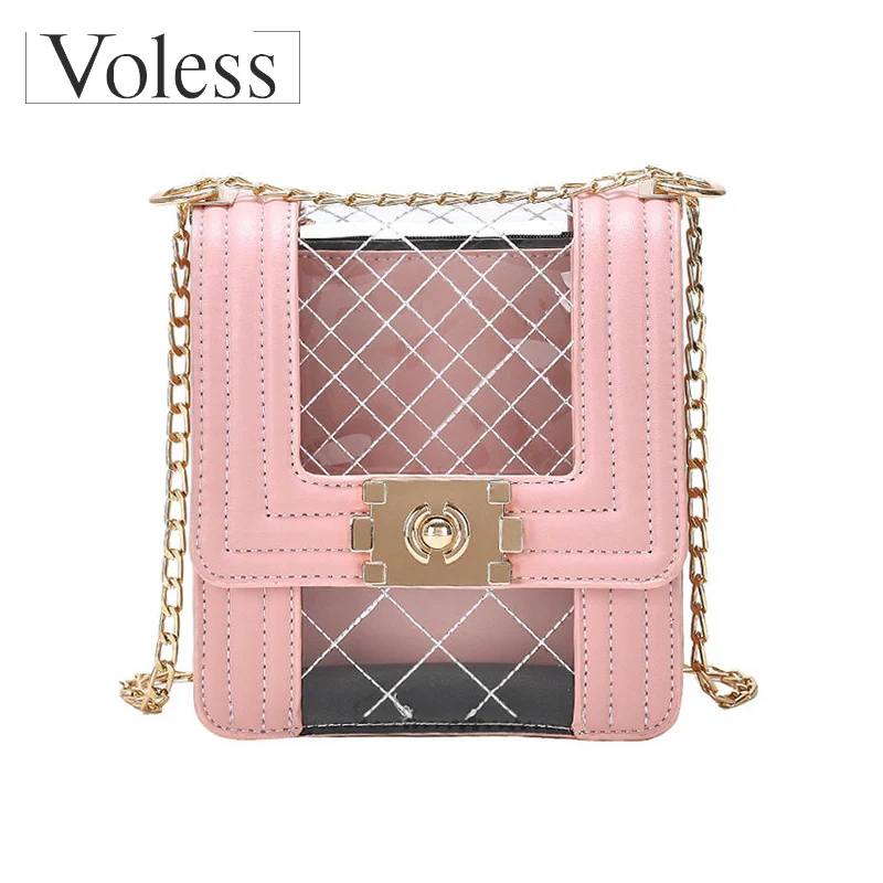 

Voless New Fashion Sweet Women Lady Bag Clear Crossbody Female Bag Transparent Jelly Beach PVC Chain Pouch Messenger Bags
