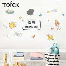 Tofok ракета метеорит DIY обои мультфильм космос, НЛО детская комната Детская Фреска комбинированная Настенная Наклейка Декор мебели