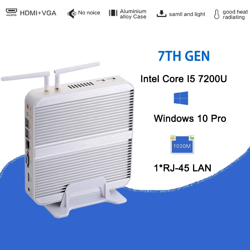 

Fanless Mini PC,Intel Core I5 7200U,Windows 10/Ubuntu,Silver,[HUNSN BM01],(WiFi/1HDMI/1VGA/4USB3.0/2USB2.0/1LAN)