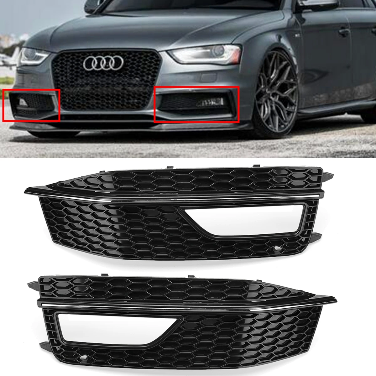 

New Car Front Grille Grill Mesh Side Front Lower Bumper Fog Light Grille Cover For Audi A4 B8 2012-2015 S4 S-Line Facelift