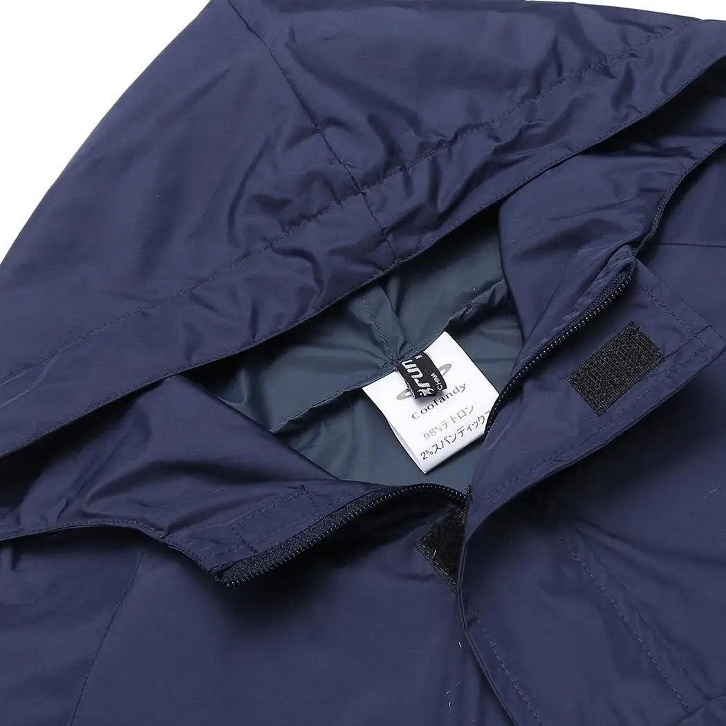 Для мужчин отложной воротник Drawstring Hood с длинным рукавом боковой молнией до дождя
