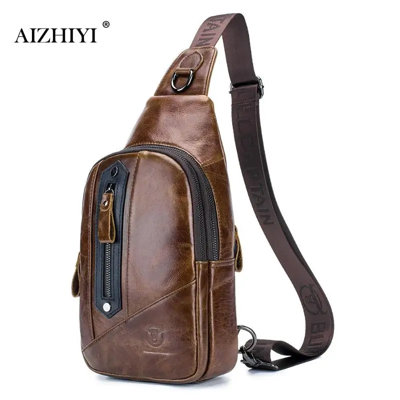 

BULLCAPTAIN High Quality Men Genuine Leather Cowhide Vintage Sling Chest Back Day Pack Travel Fashion Cross Body Messenger bag