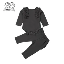 Emmaaby/комплект одежды из 2 предметов! Топы с оборками для новорожденных и маленьких девочек, боди, длинные штаны, комплект с шортами