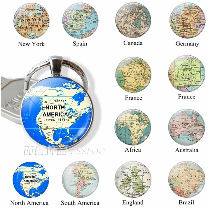 us 0 99 50 off fashion world map keychain north american africa france spain england pendant map key chain ring jewelry men bead charm gift in key world maps of north america