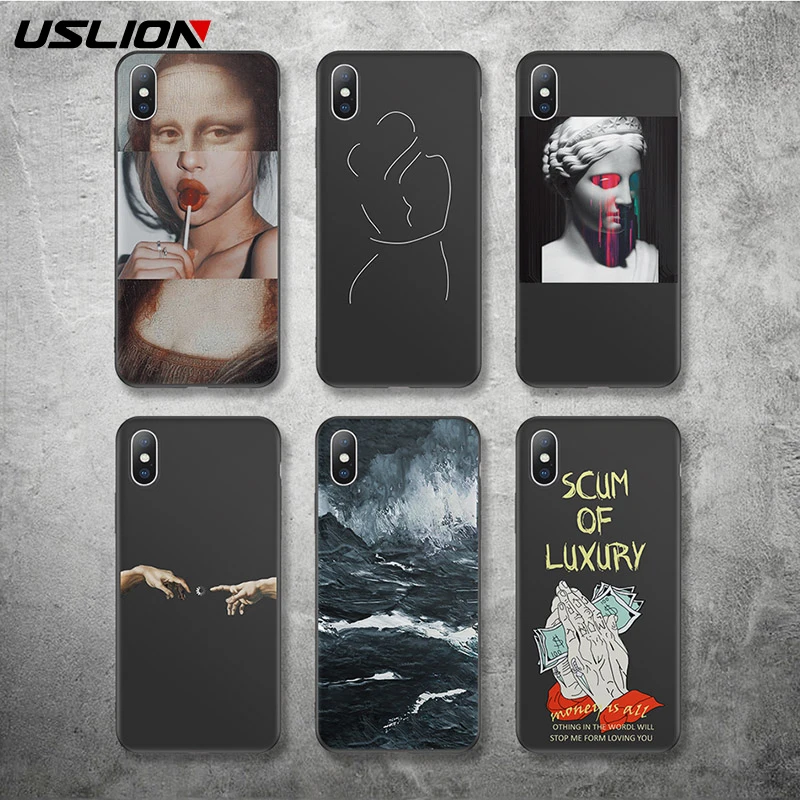 

USLION Dark Phone Case For iphone 6 6S 7 8 Plus Soft TPU New Phone Cases For Phone XR XS Max Horror Print Phone Cover Ultra Thin