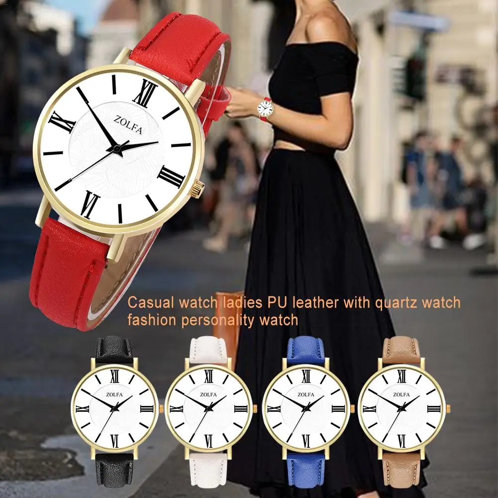 

ZOLFA Fashion Casual Watch Ladies PU Leather With Quartz Watch Personality Watch Sweet Solid Color Party Banquet Watch