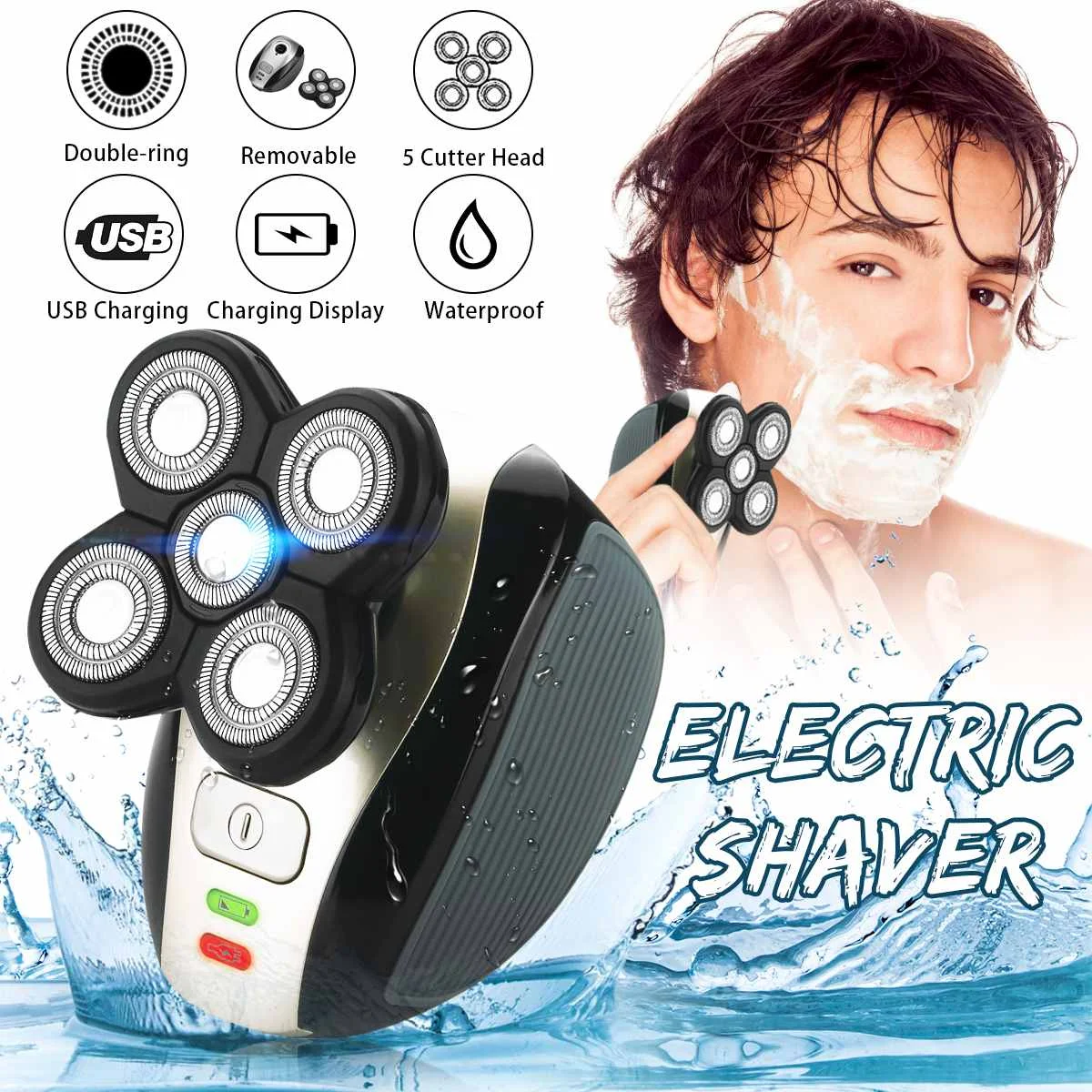 

Compact Electric 5 Head Bald Head Shaver USB Rechargeable Cordless Hair Clipper IPX7 Mini Trimmer Razors