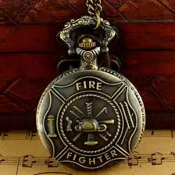 Бронза стимпанк стиль Fob часы пожарный Винтаж цепи часы с цепочки и ожерелья кварцевые карманные часы Мужская Подвеска для женщин часы