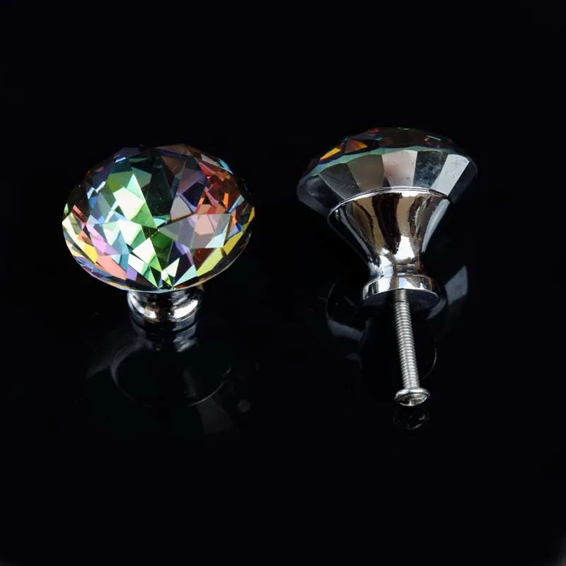 40 مللي متر الملونة الزجاج الكريستال خزانة مشروبات خزانة باب خزانة ملابس مقابض الفضة Clour حجر الراين درج مقبض كابينة سحب الأزياء