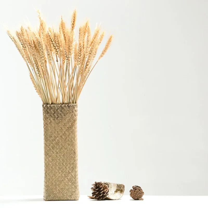 

Handmade Wicker Flower Basket Organizer Natural Straw Vintage Rattan Vase Home Decorative Desk Storage Container Gift