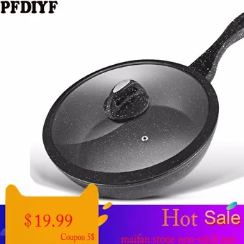 

New 20-28cm Non-stick Frying Pan Medical Stone Wok Coating Chef's Pan Cookware with/without Cover Use For Gas & Incuction Cooker
