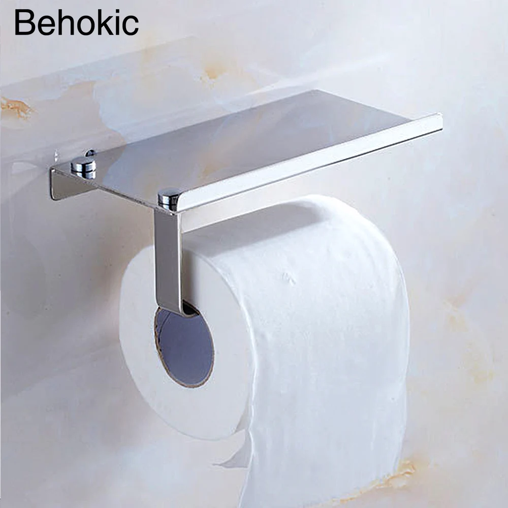

Behogar 2 in 1 Stainless Steel Wall Toilet Roll Paper Holder with Phone Holder Rack Shelf for Bathroom