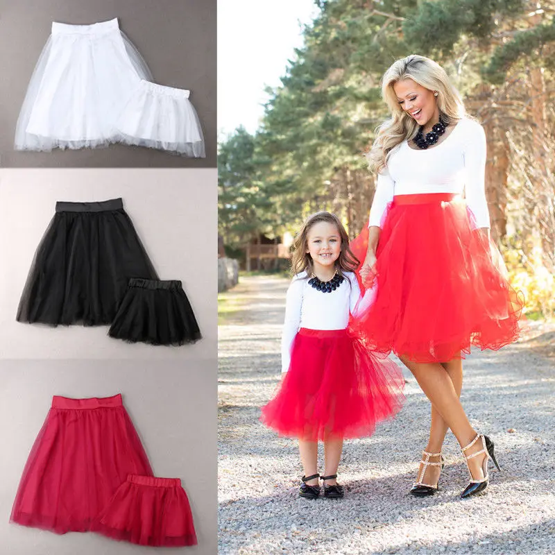 

2019 Summer Fashion Family Matching Outfit Mother and Daughter Party Tulle Skirts Casual Baby Girl Female Ball Gown Skirt