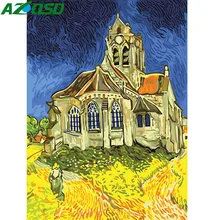 AZQSD масляная краска Ночной пейзаж абстрактная краска по номерам краска церковь DIY Холст Картина Ручная Краска ed украшение дома K424