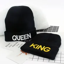 Новые Вязаные шапочки с буквами KING QUEEN, пара зимних вязаные шапки, зимние шапки для мужчин и женщин, круглая Лыжная спортивная теплая шапка