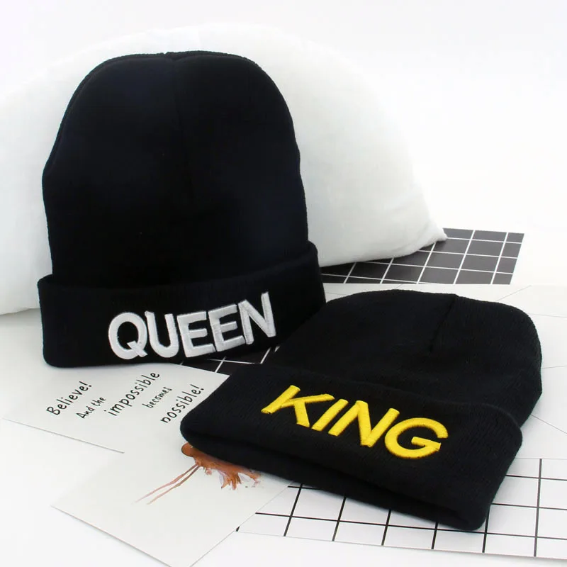 Новые облегающие шапки с надписью KING QUEEN вязаная шапка зимняя для пар шапочки s