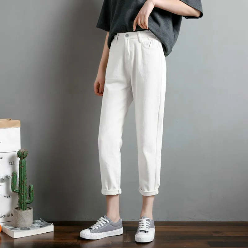 

New Women 2019 Fashion Jeans Black White Blue Straight Washed Denim Pants Female Spring Summer Loose Casual High Waist Jeans